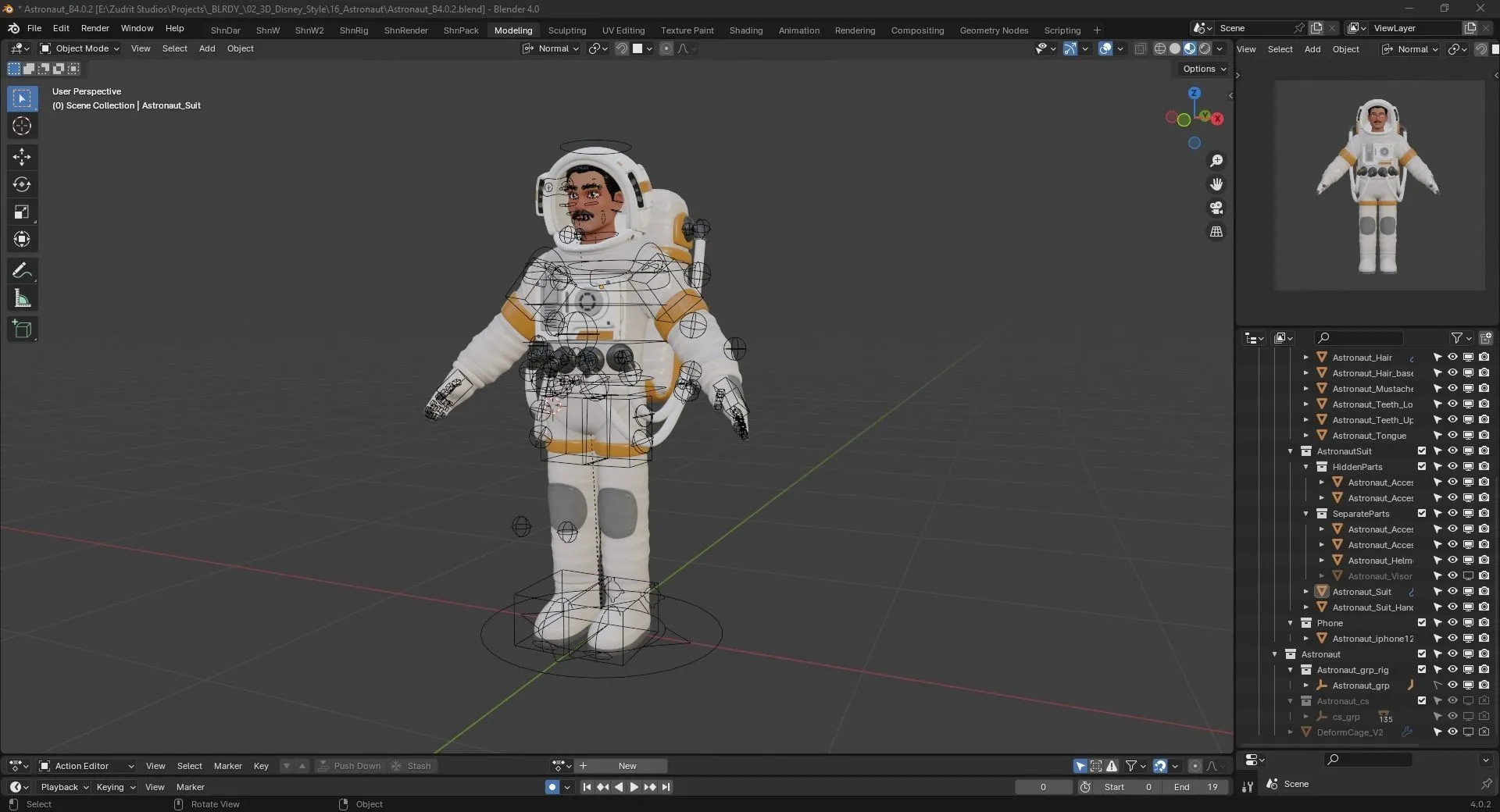 Cartoon Astronaut Man - Rigged 3D Character in Blender with advanced face and body rigging system
